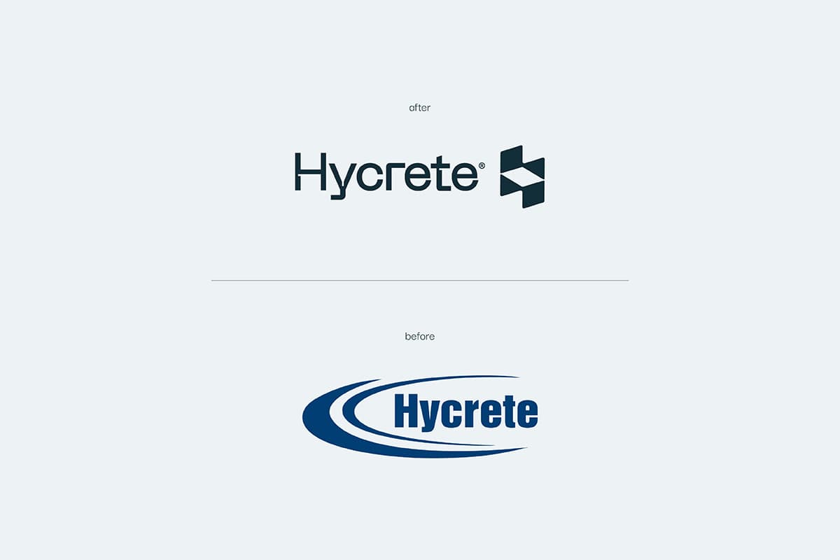 Hycrete logo before and after