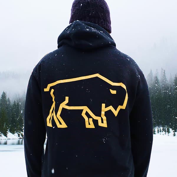 Revel bison on a hoodie