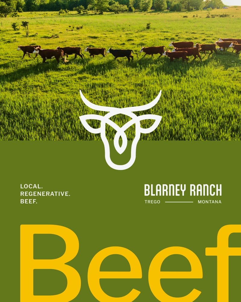 Blarney Ranch Beef poster over a pasture