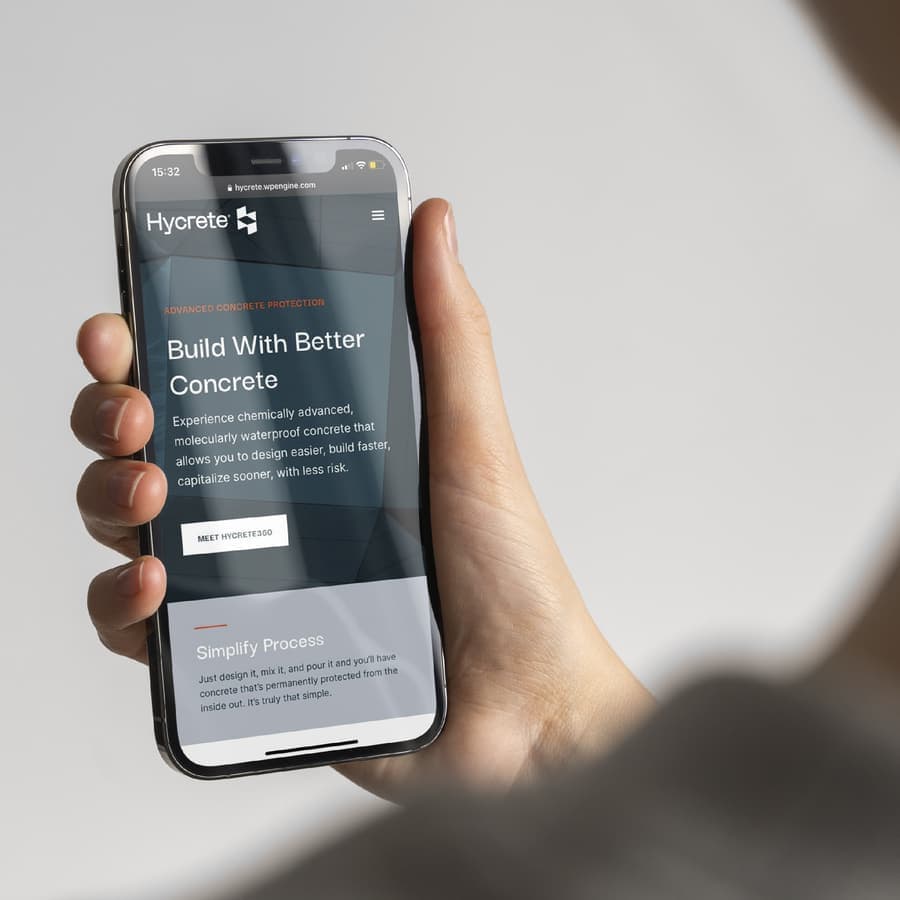Hycrete website on a phone