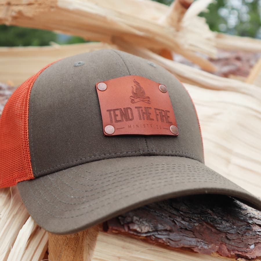 Tend the Fire leather-patch trucker hat